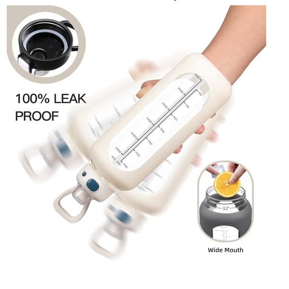 ✨BNWT - Motivational Glass Water Bottle w/Straw Large Water Time Marker - 32 oz✨ - Picture 3 of 6